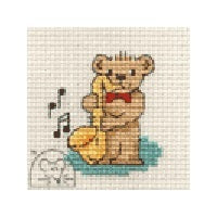 Mouseloft Stitchlets - Saxophone Teddy Cross Stitch Kit - 64mm