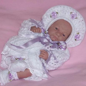 Matinee Coat, Bonnet and Shoes size Prem/15" doll Ref08