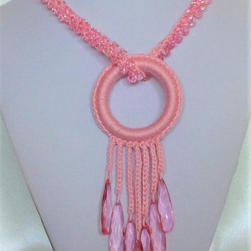 Crocheted Ring Necklace Beaded