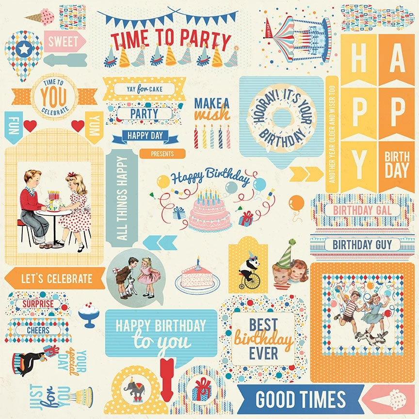 Authentique Paper Hooray Cardstock Stickers 12"X12" - Details