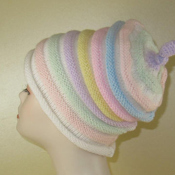Candy Stripe Roll Brim Beehive Topknot Slouch