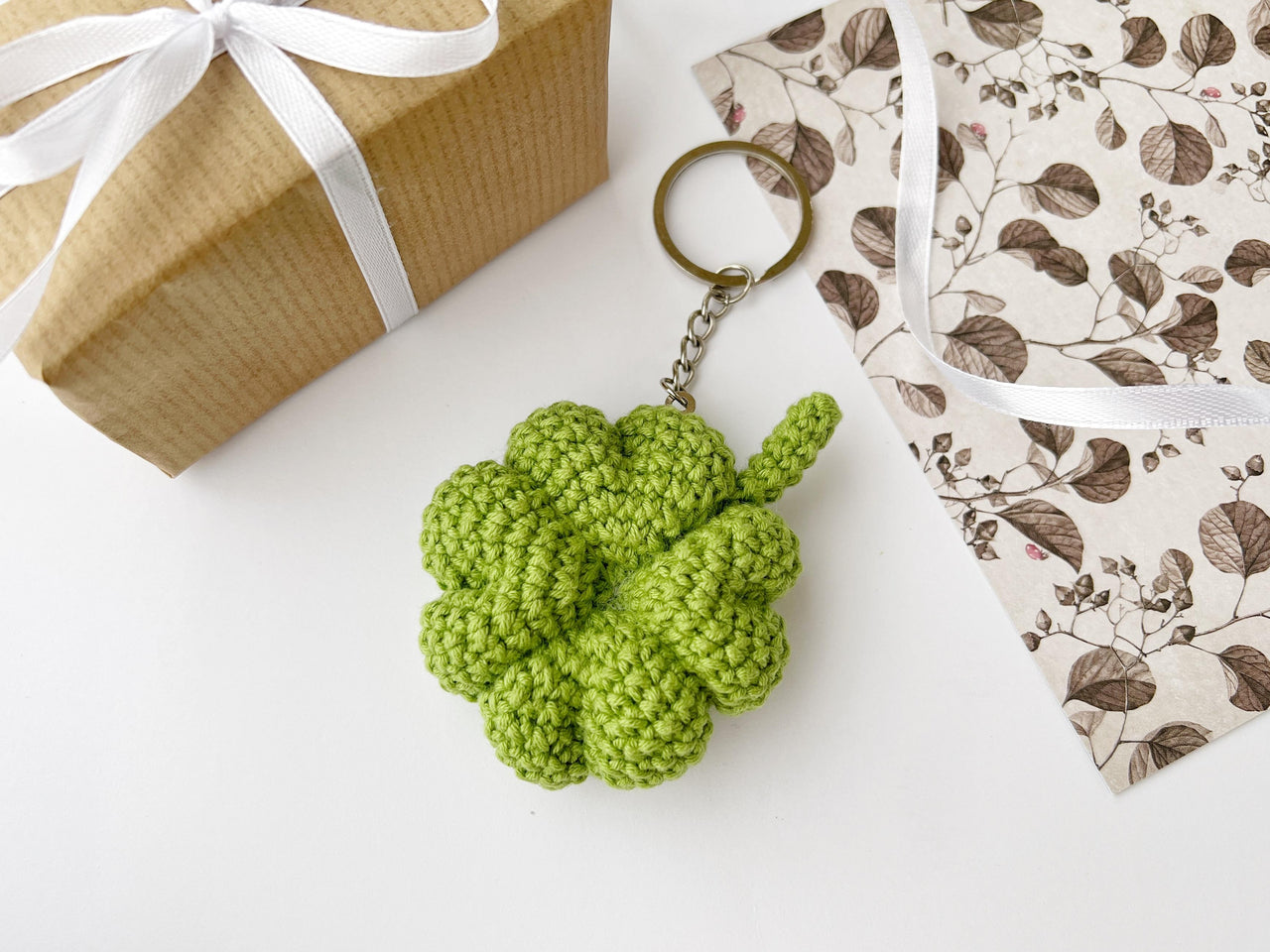 Clover crochet keychain amigurumi pattern Crochet keyring bag charm pattern Crochet car mirror hanging