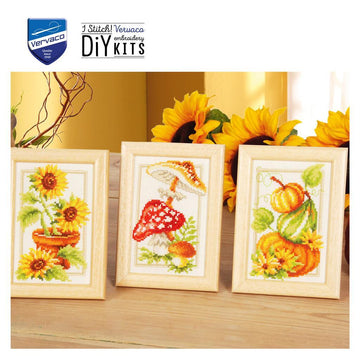 Vervaco Miniature Kit Autumn Set Of 3 Cross Stitch Kit - 8 x 12 cm / 3.2in x 4.8in