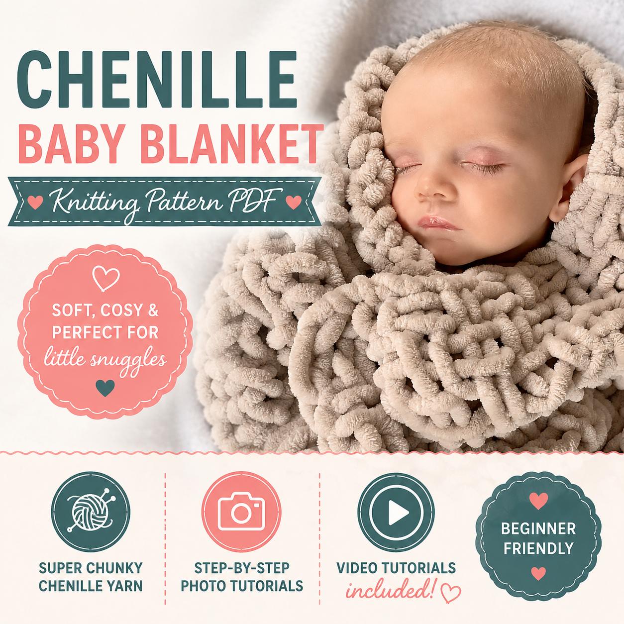 Easy Chenille Baby Blanket Knitting Pattern PDF | Beginner Blanket Pattern