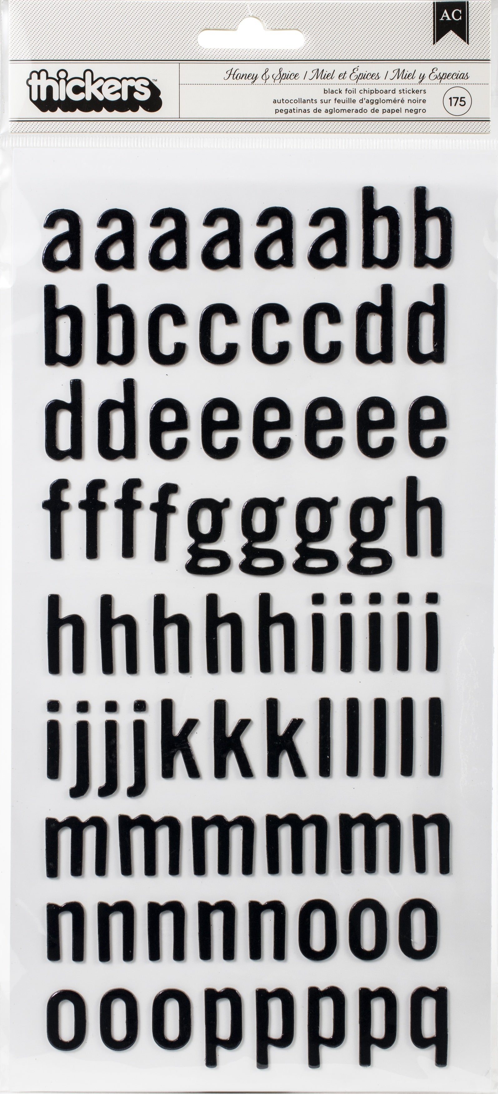 American Crafts Heidi Swapp Honey & Spice Thickers Stickers 175/Pkg - Alphabet/Glossy Black Chipboard