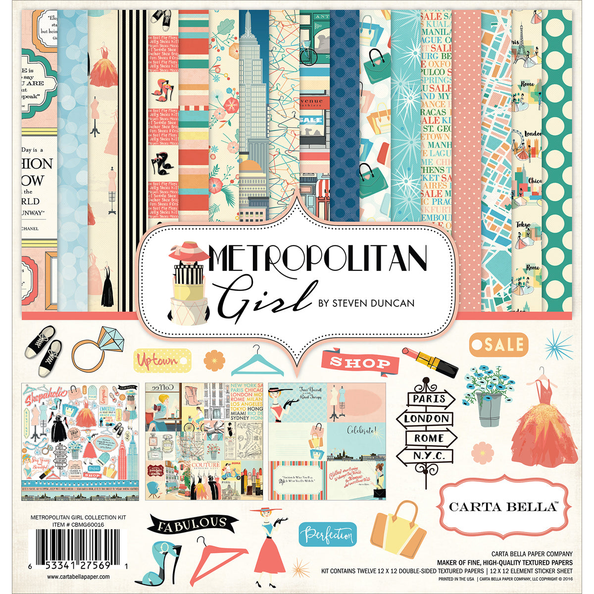 Echo Park Paper Carta Bella Sticker Sheet 12"X12" - Metropolitan Girl