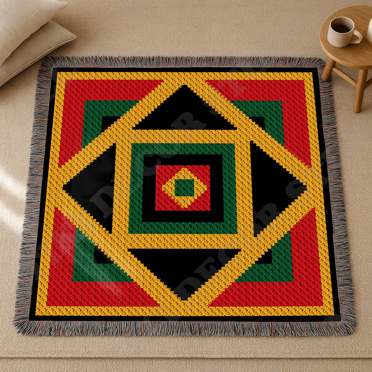 C2C CROCHET PATTERN Kaleidoscope Rasta Blanket Black Yellow Red Green Afghan