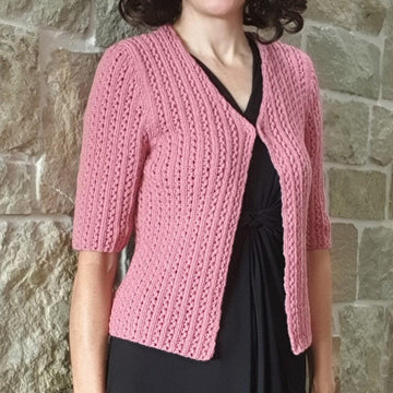 Maree - Ladies 8ply V neck lace cardigan with elbow length sleeves