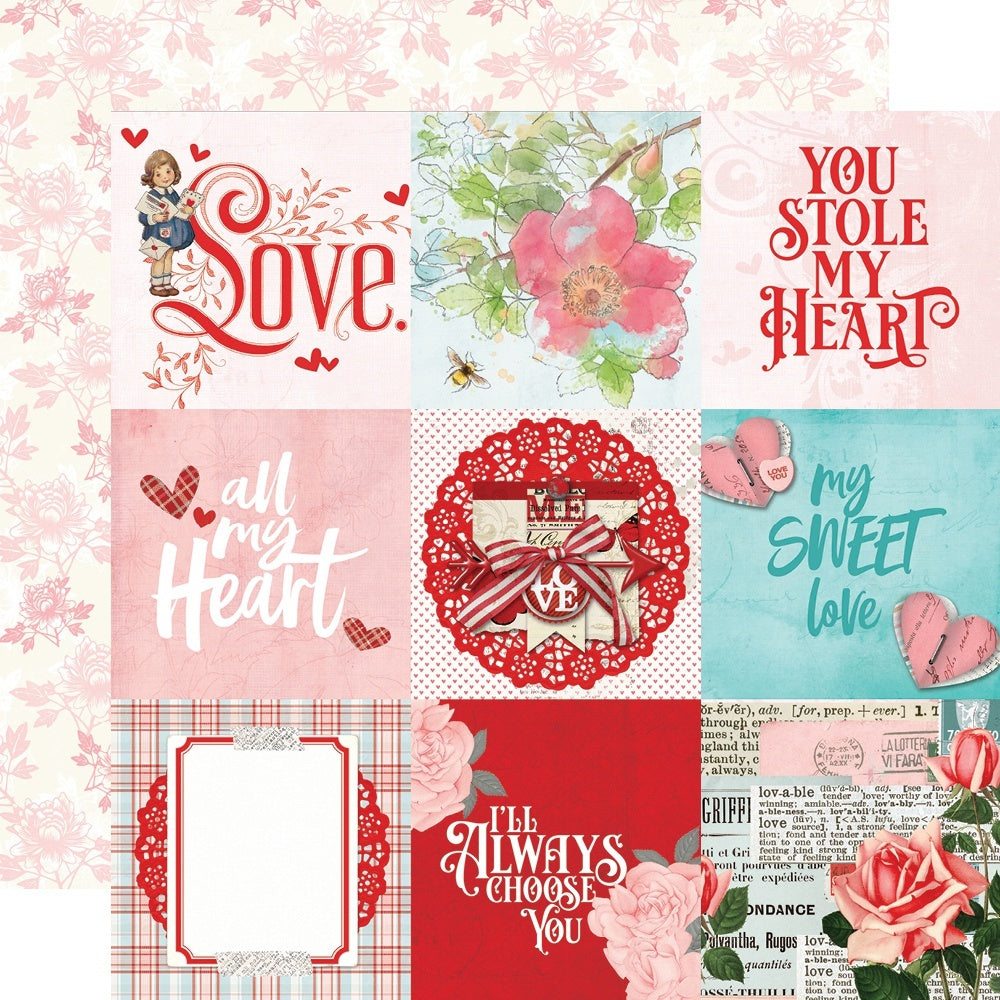 Simple Stories Simple Vintage My Valentine Double-Sided Cardstock 12"X12" 25/Pkg - 4"X4" Elements