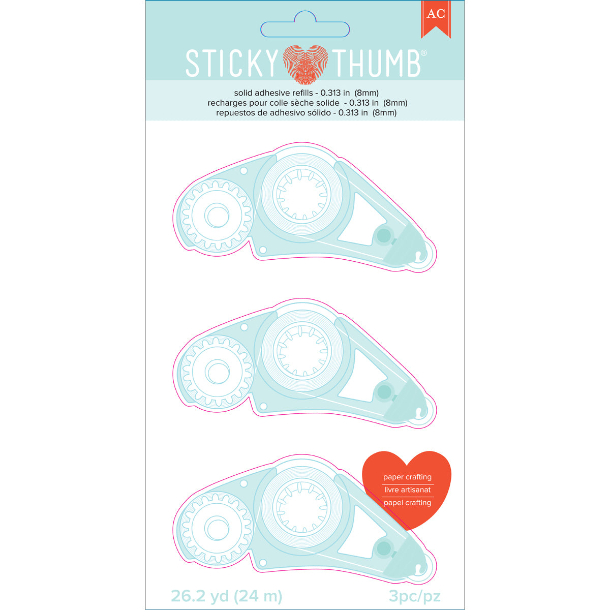 American Crafts Sticky Thumb Adhesive Refills 3/Pkg - Permanent Solid 26.2yd