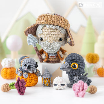4-in-1 halloween night crochet pattern graveyard amigurumi tutorial mini kingdom DIY raven spider zombie howto digital PDF file by AradiyaToys (Olka Novytska)