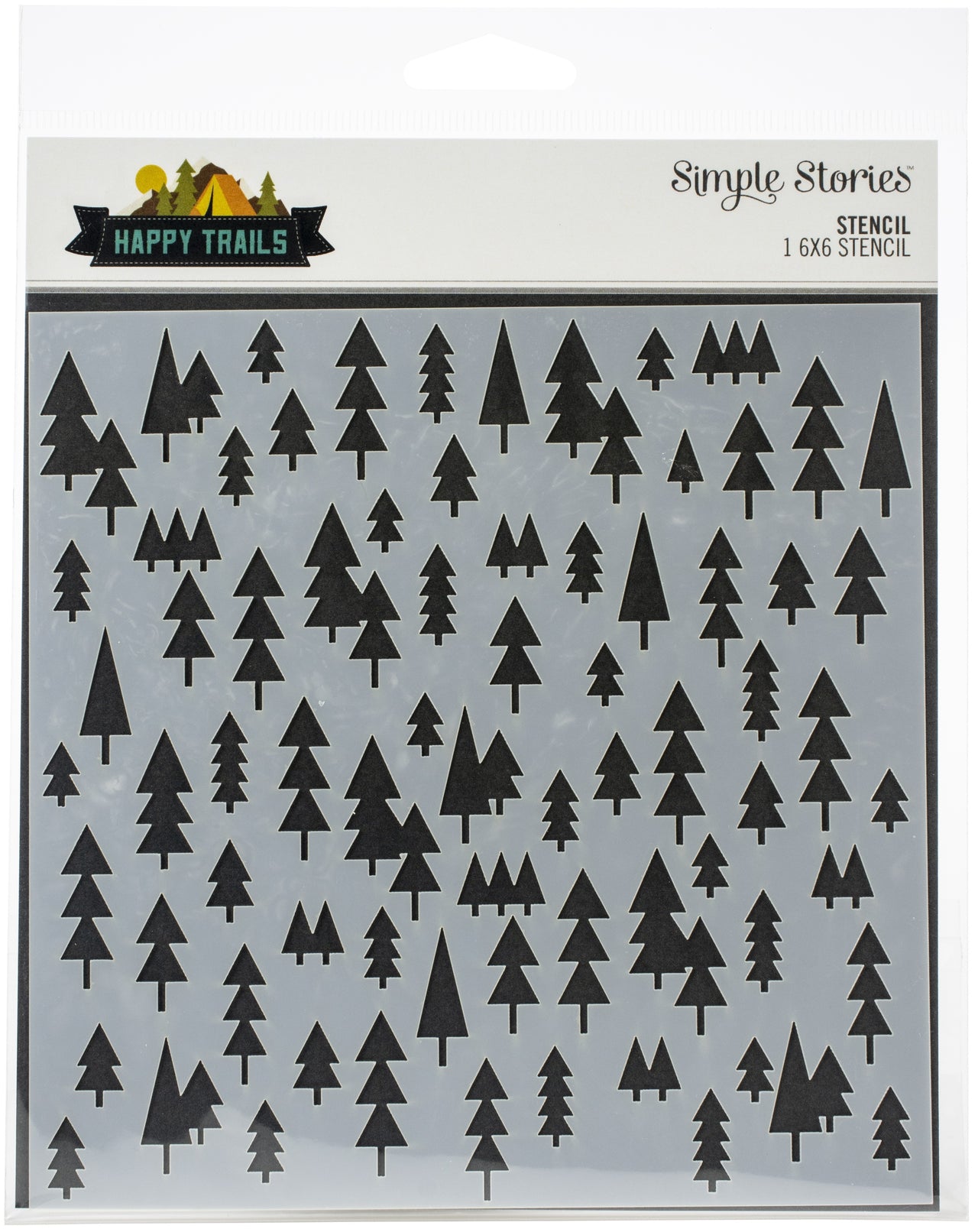 Simple Stories Happy Trails Stencil 6"X6" - Trees