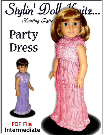 Doll clothes knitting pattern. Fits American Girl Doll. PDF, Party Dress, 016