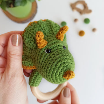 Crochet dinosaur baby rattle