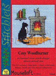 Mouseloft Cosy Woodburner Cross Stitch Card Kit - 6cm x 6cm