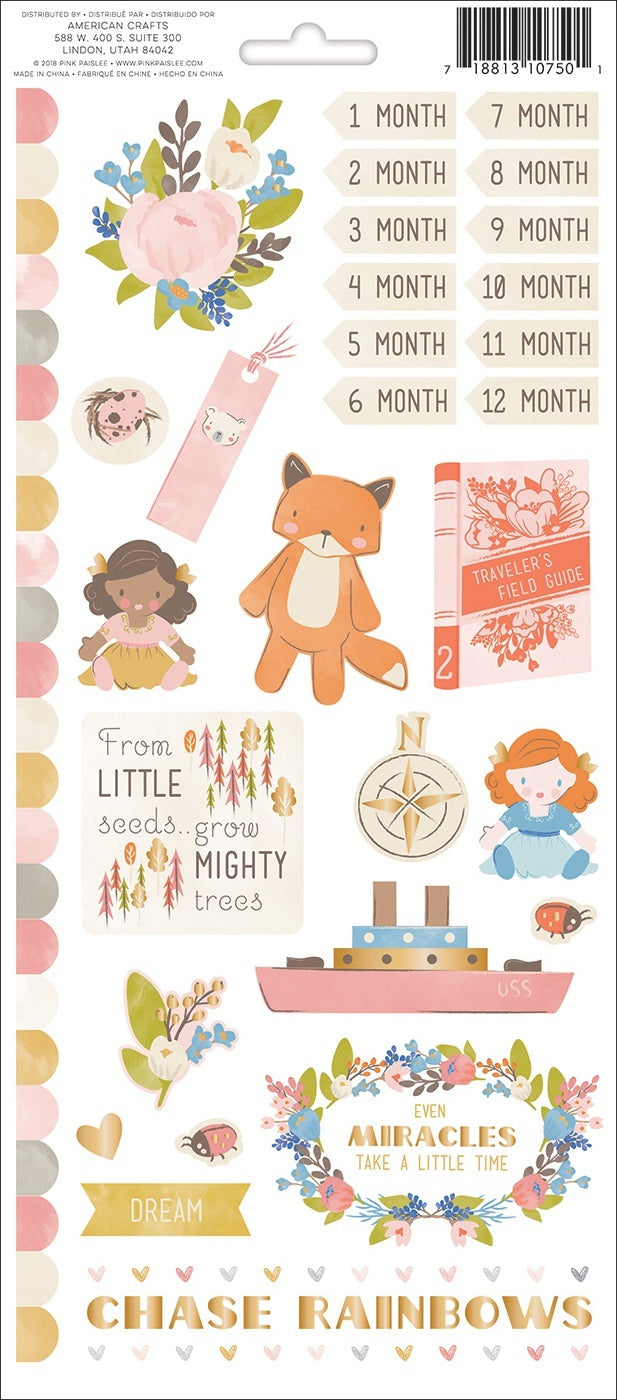 American Crafts Little Adventurer Cardstock Stickers 5.5"X12" 2/Pkg - Girl Accents & Phrases W/Foil