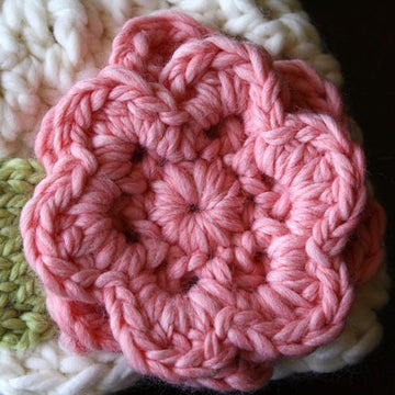 Bulky Crochet Knit Hat with Flower