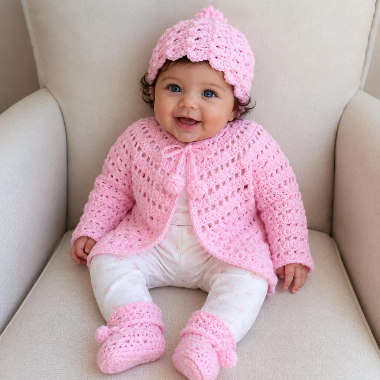 Luna Cardigan Hat and Booties Set