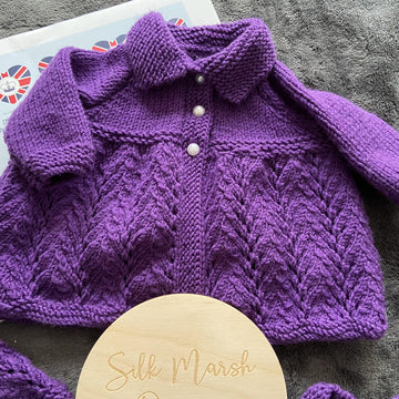 Elizabeth Cardigan Hat Shoes Baby Knitting Pattern Birth-12 months approx