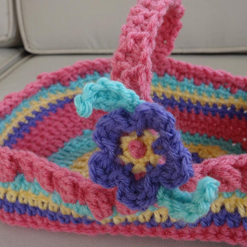 Shallow Striped Basket with Flower