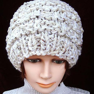 730 Weave style knitted beginner hat, beanie, cloche