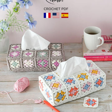 Rectangular Granny Square Tissue Box Cover Crochet Pattern – PDF Download