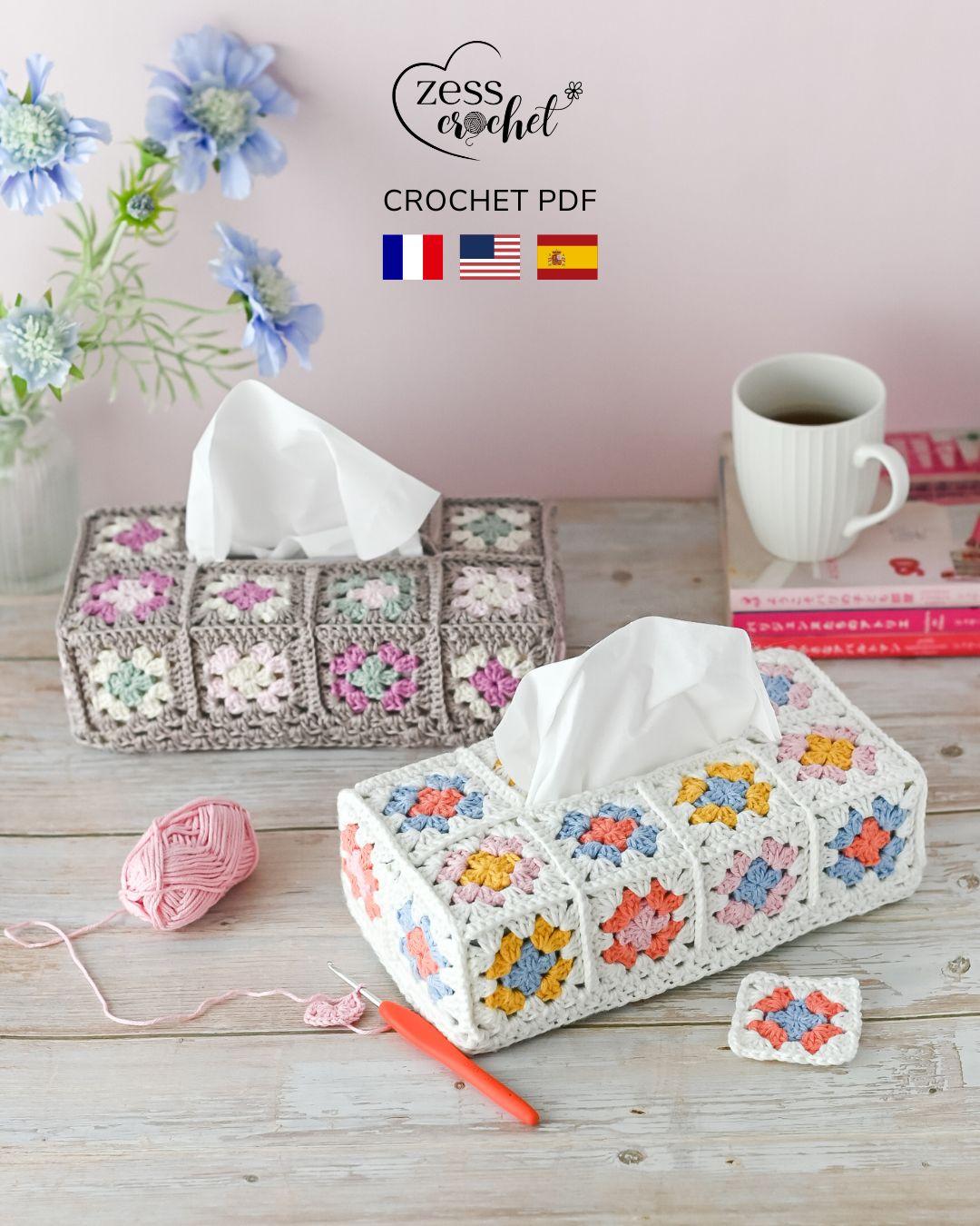 Rectangular Granny Square Tissue Box Cover Crochet Pattern – PDF Download