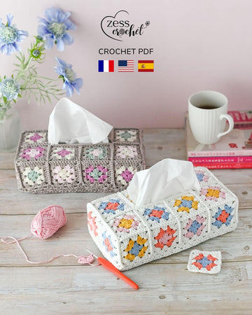 Rectangular Granny Square Tissue Box Cover Crochet Pattern – PDF Download