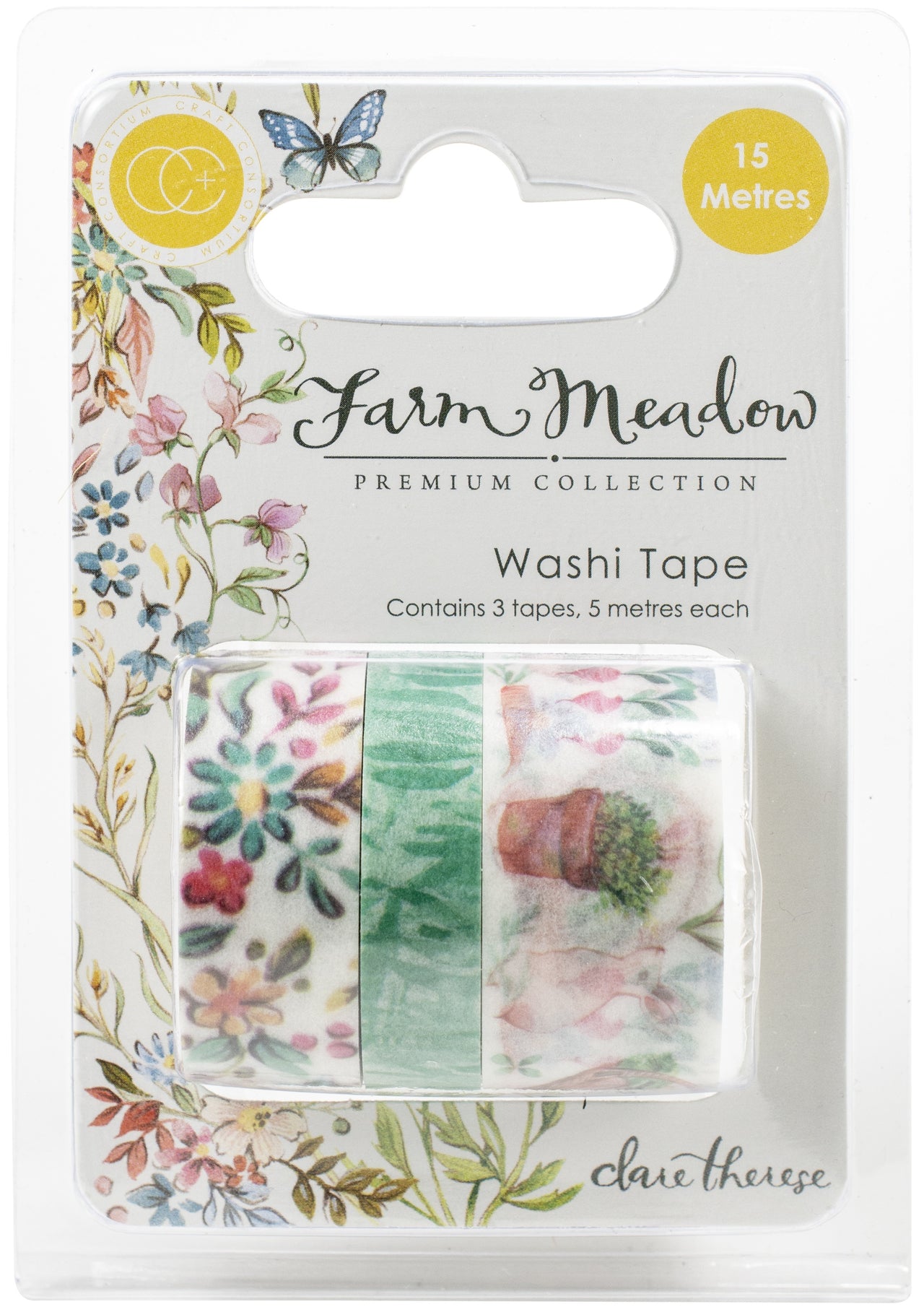 Craft Consortium Washi Tape 3/Pkg - Farm Meadow By Clare Therese Gray