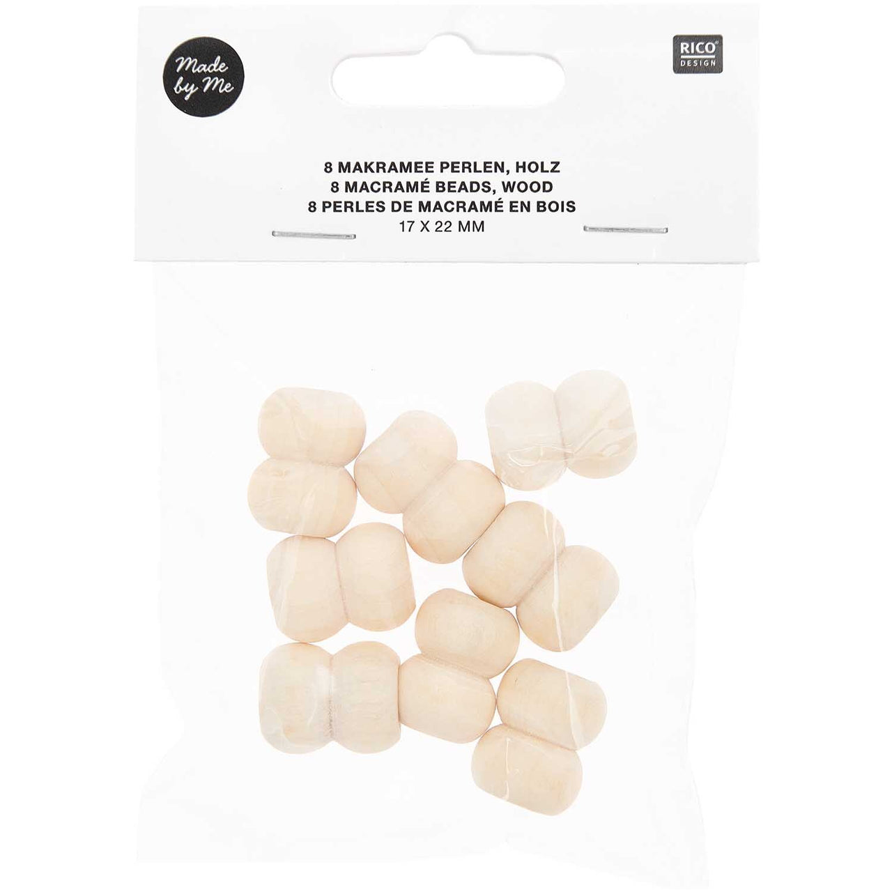 Rico Design Macramé Beads Wood Natural 8 Pcs (500218) - 95x100x17mm