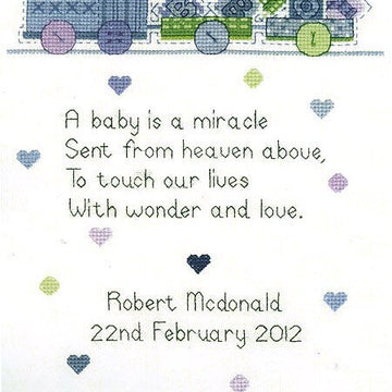 Heritage Baby Boy Sampler, 14 count Aida Cross Stitch Kit - 18cm x 23cm