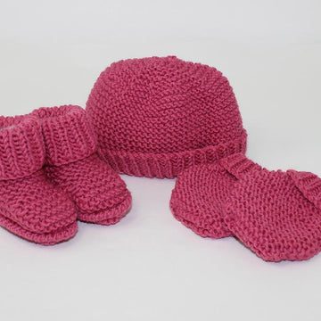 New Baby Booties Beanie and Mittens Set