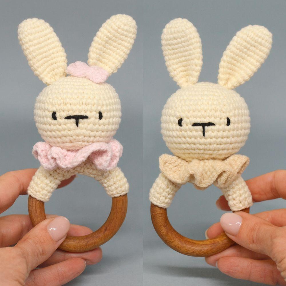 Bunny rattle with teether ring