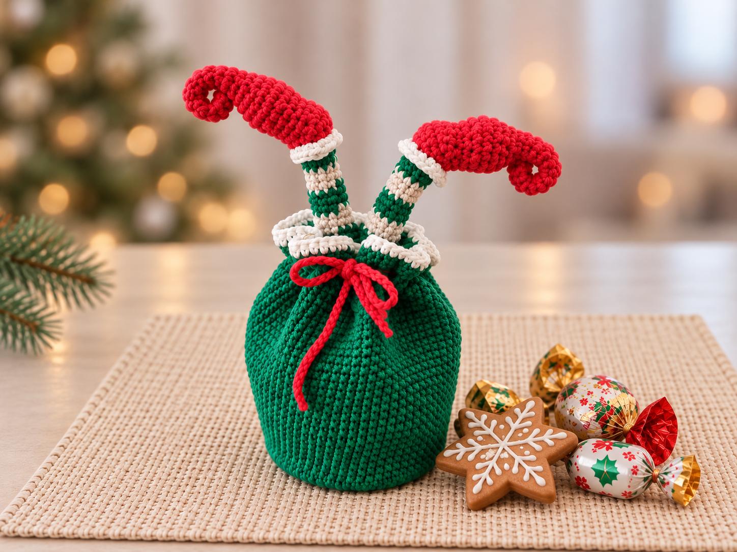Crochet Elf Gift Bag Pattern, Christmas Gift Bag, Christmas Decor