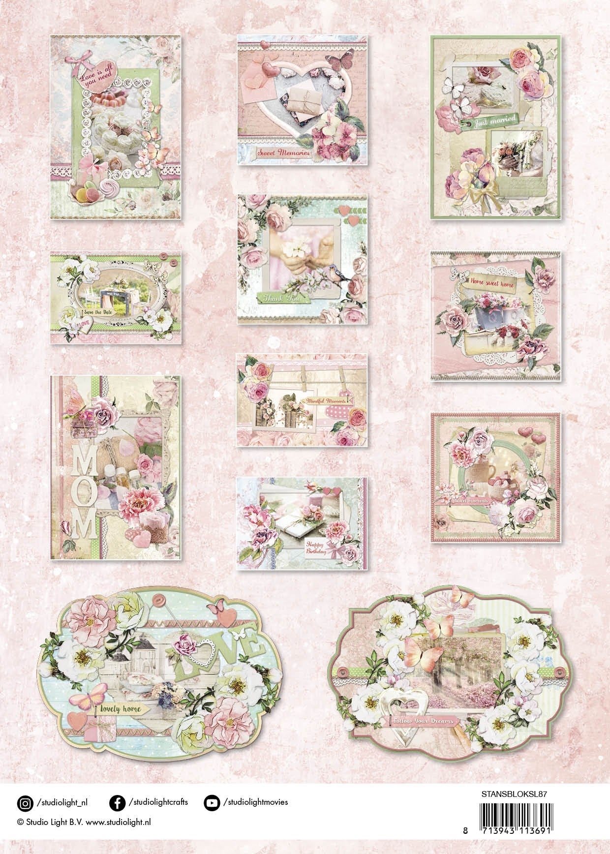 Studio Light Die-Cut Card Toppers A4 12/Pkg - Lovely Moments, Makes 12 Cards