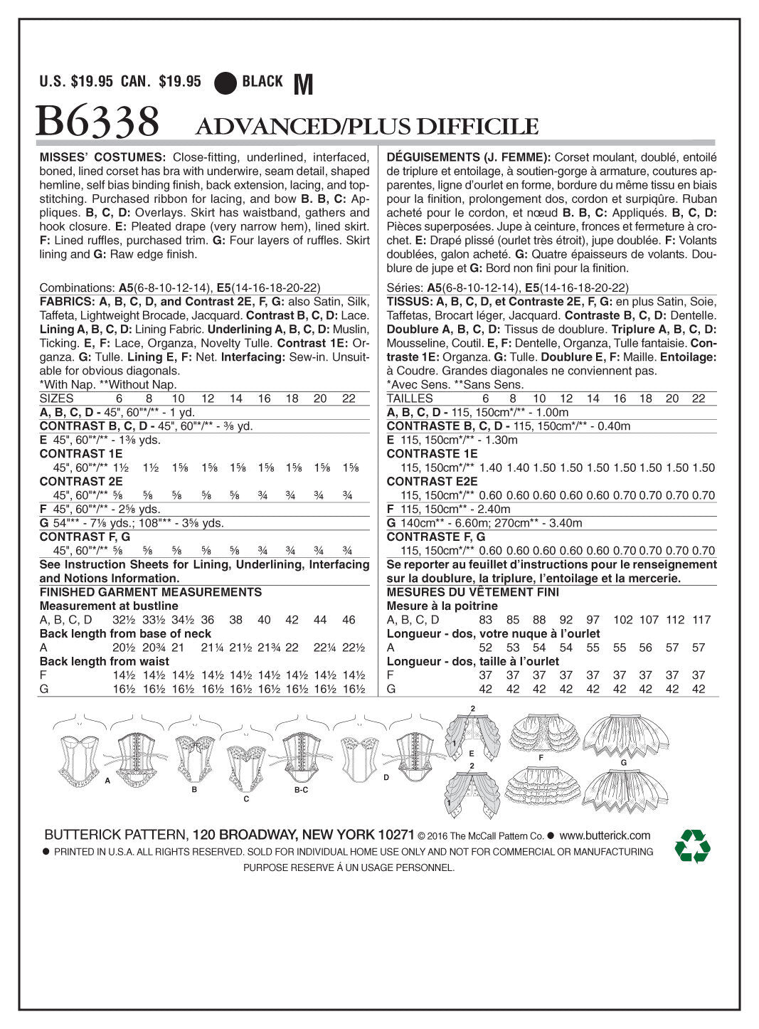 Butterick Curved-Hem Corsets and Skirts B6338 - Sewing Pattern