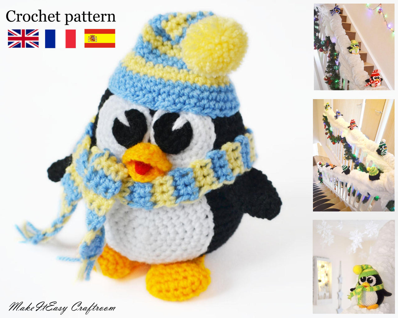 Crochet Christmas Penguin Pattern – Bannister & Staircase Decoration, Festive Home Decor (PDF)
