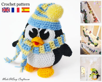 Crochet Christmas Penguin Pattern – Bannister & Staircase Decoration, Festive Home Decor (PDF)