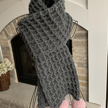 Waffle Scarf with Poms