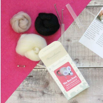 Hawthorn Handmade White Mouse Mini Needle Felting Kit - Brooch
