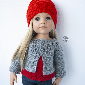 Gray and red outfit  knitted flat for 18in doll