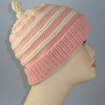 Stripe Topknot Beanie Hat