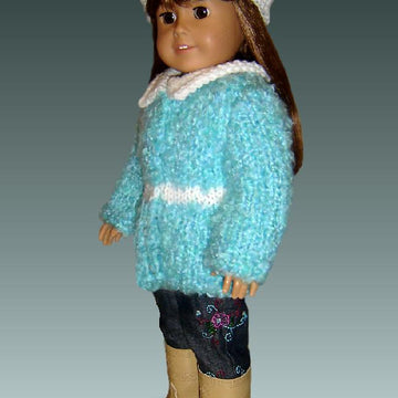 Pdf doll clothes knitting pattern, fits 18 inch and American Girl dolls. Winter Jacket and matching Hat.