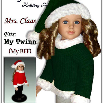 Santa Hat and Mrs. Claus sweater. Fits 23 inch dolls (My Twinn doll, My BFF) 605