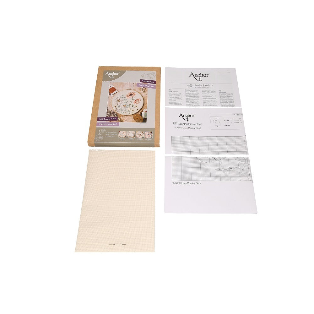 Anchor Linen Summer Meadow Cross Stitch Kit - 26 x 26 cm