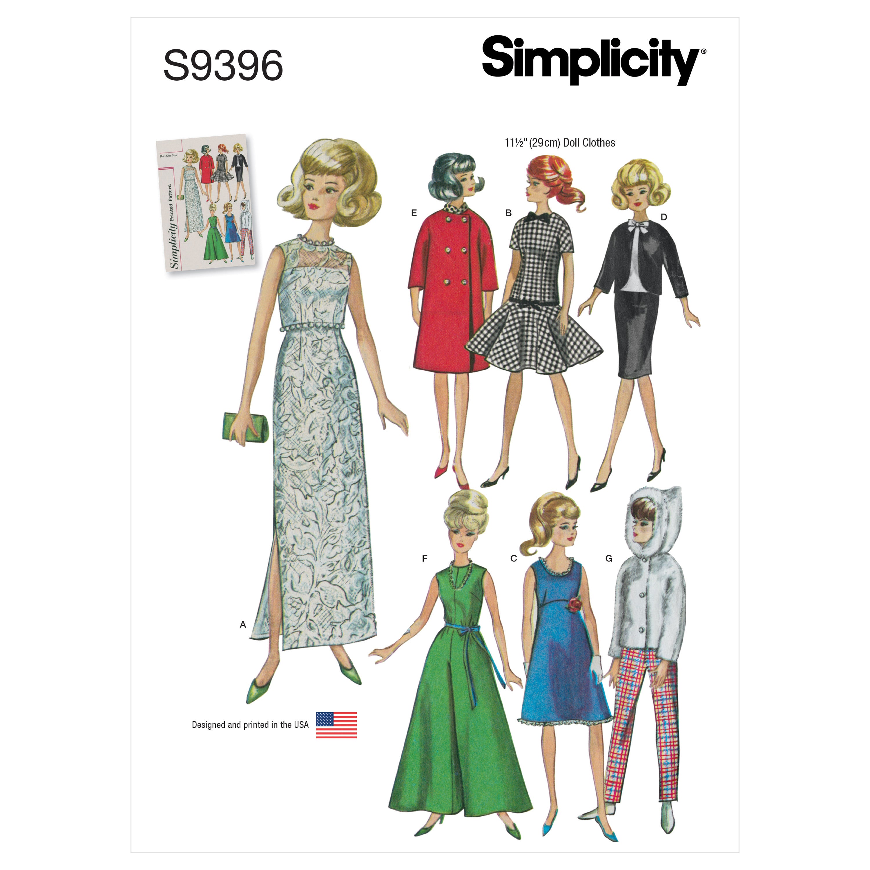 Simplicity Vintage Doll Clothes for 11-1/2" Doll S9396 - Sewing Pattern