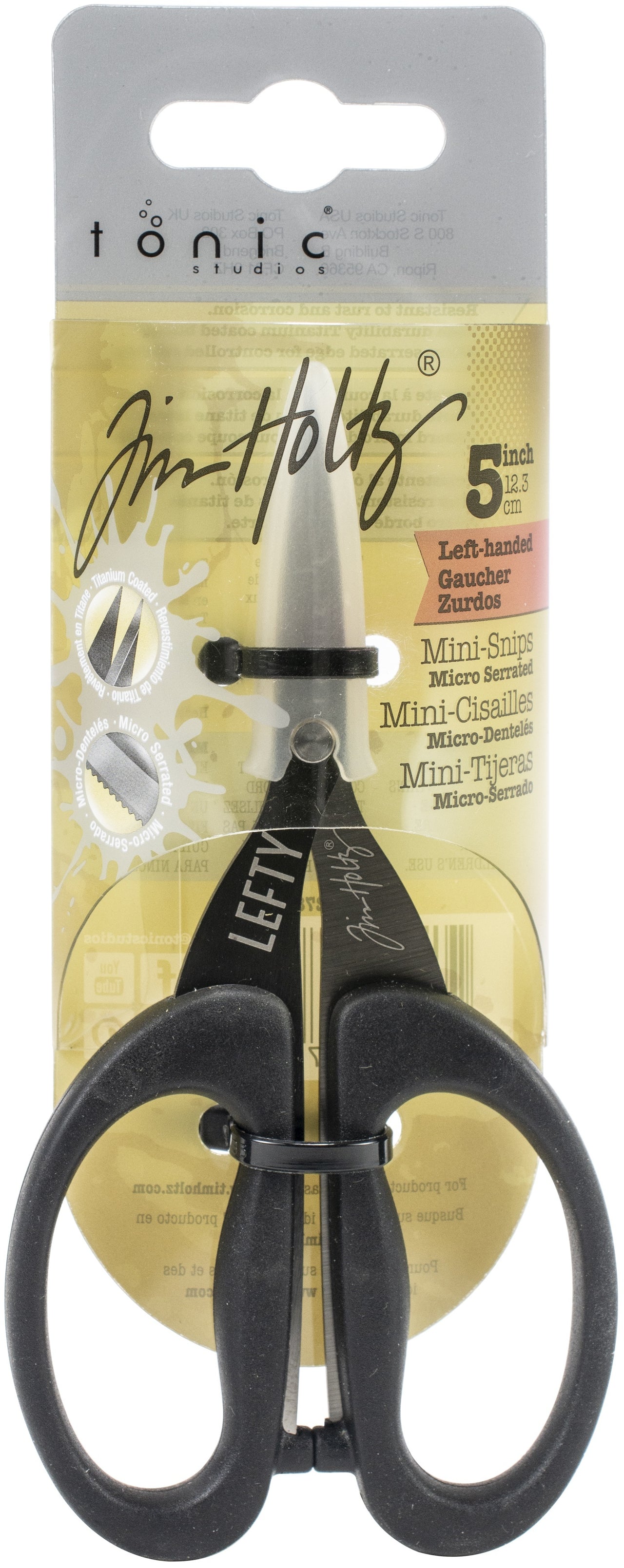 Tonic Studios Tim Holtz Non-Stick Titanium Micro Serrated Mini Snips 5" - Left-Handed