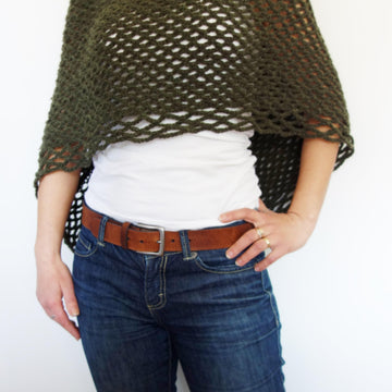 Khaki Asymmetrical Laced Poncho