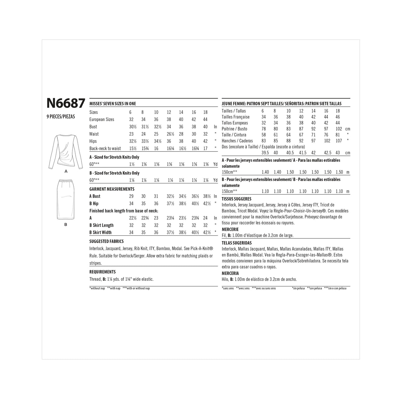 New Look N6687 Misses' Knit Skirt & Top N6687 - Paper Pattern, Size A (6-8-10-12-14-16-18)