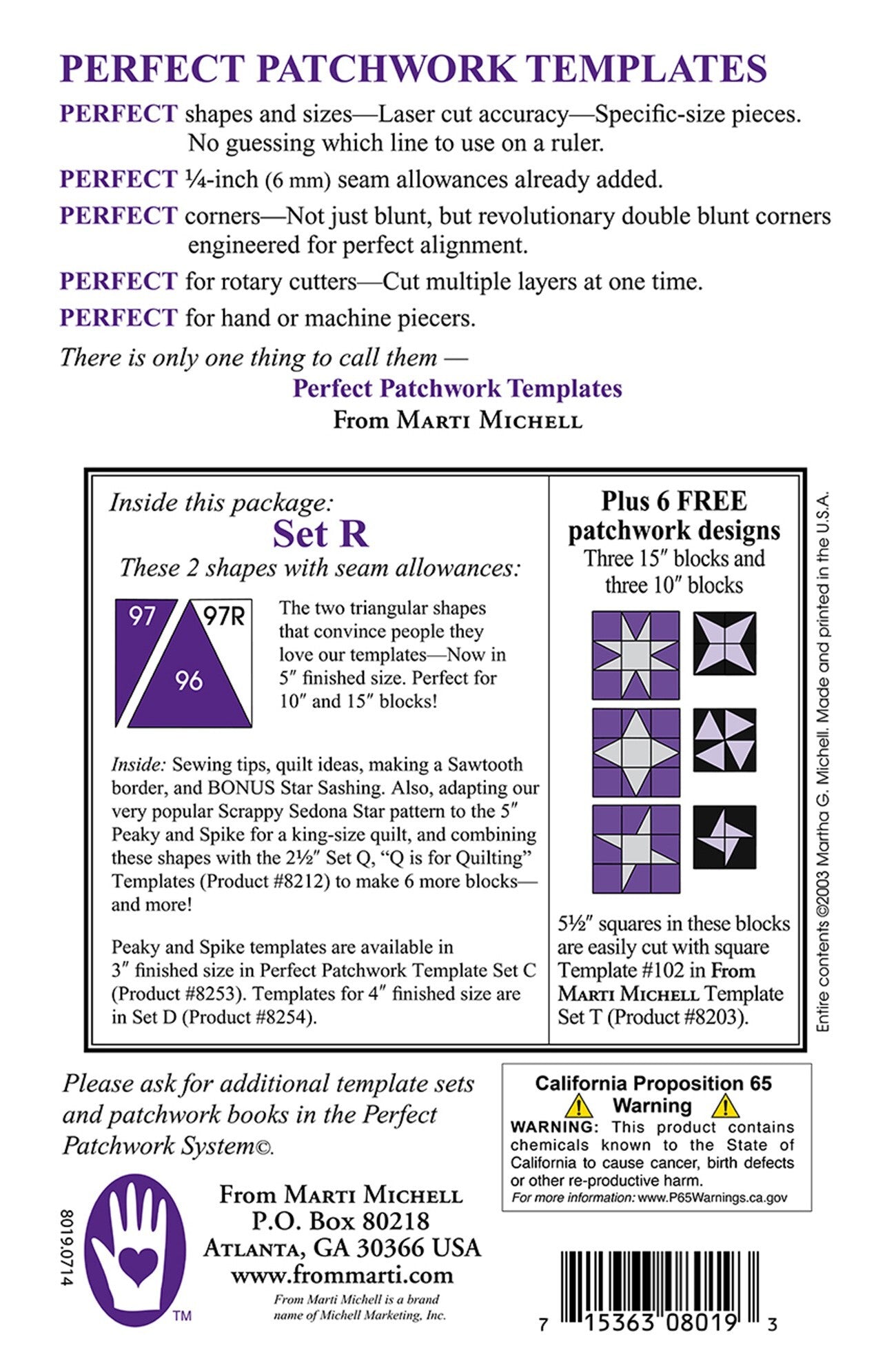 Marti Michell Set r 5in Peaky & Spike Quilting Template